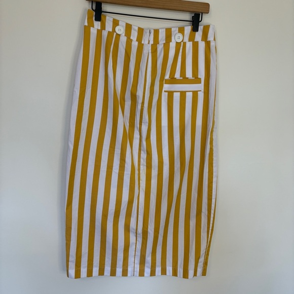 TELA Yellow Stripe Set Pencil Skirt Oversize Top Button Cotton Size L - Picture 8 of 16